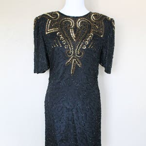 1990s Vintage Black and Gold Sequin Dress image 2