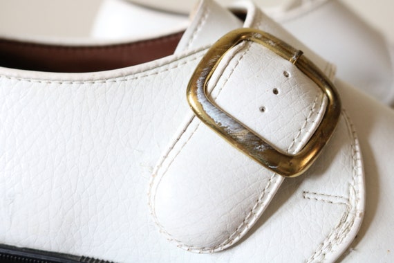 1970s Vintage White Buckle Shoes
