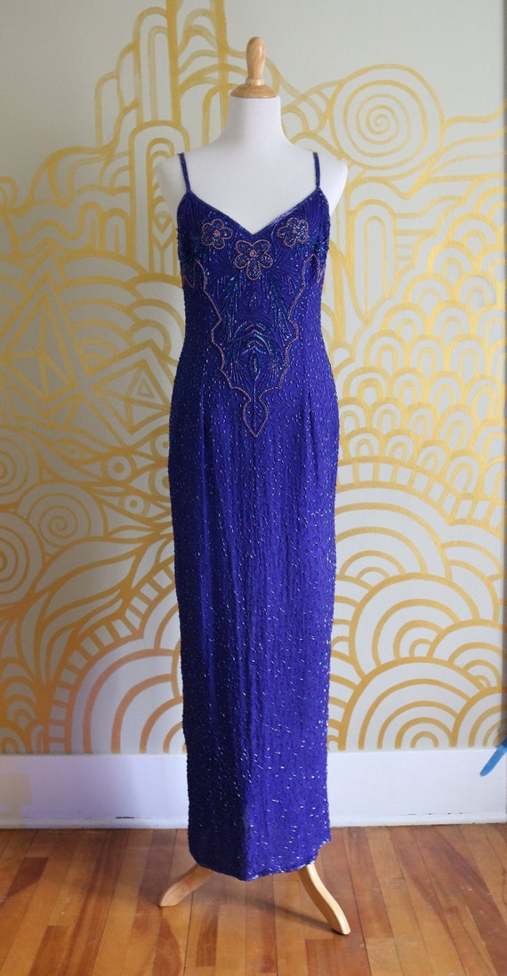 1990s Vintage Cerulean Beaded Gown - image 1