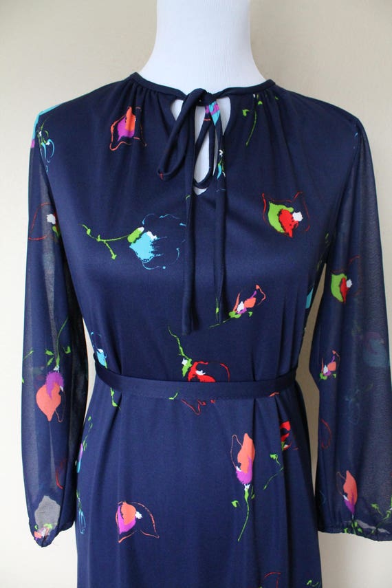 1970s Vintage Blue Floral Pattern Dress - image 5