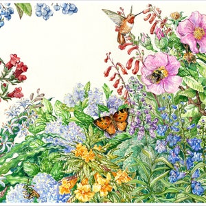 Santacruz-Bestäuber- Gartenmalerei — 20x16-Zoll-Aquarell-Fine Art-Print