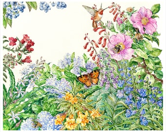 Santa Cruz Pollinator Garden Painting — 20x16” Watercolor Fine Art Print