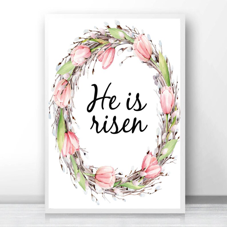 He is Risen Wreath Christian Easter Art Print He is Risen Etsy