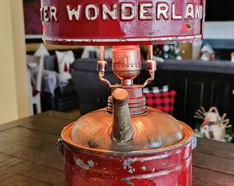 Antique License Plate and Gas Can Lamp