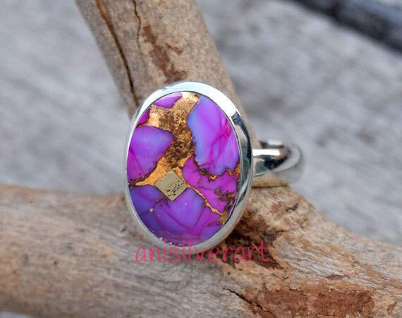 Turquoise Jewelry RT-098 Boho Ring Promise Ring December Birthstone N0 925 Silver Ring Purple Copper Turquoise Ring Dainty Ring