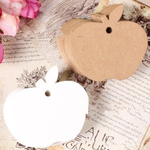 Étiquettes en papier Kraft en forme de pomme, 60mm, 50 pièces, pour cadeaux, étiquetage, étiquettes de vente, en papier Kraft, faites à la main, pour mariage, bricolage, PP036