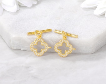 10 Sets of 11*14mm 24K Gold Plated Brass Zircon Clover OT Clasp Connector For Bracelet Necklace Component MY291