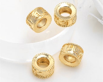 10PCS of 4*8mm 24K Gold Plated Brass Big Hole Tone Spacer Beads Connector For Bracelet Necklace MY445