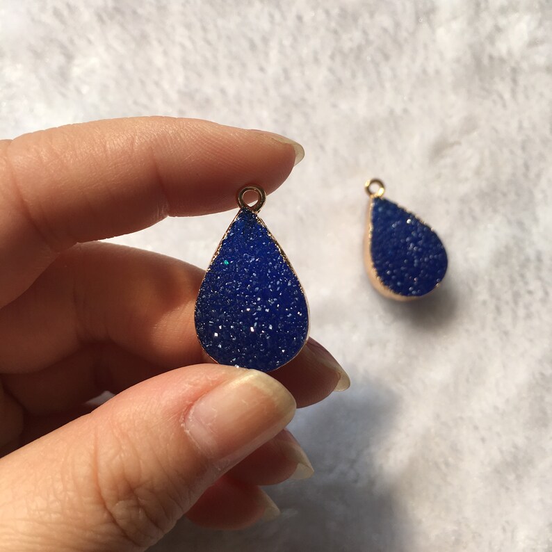 15*27mm Gold Framed Navy Blue Resin Water Droplet Geometry Druzy Charm Pendant Connectors DR035