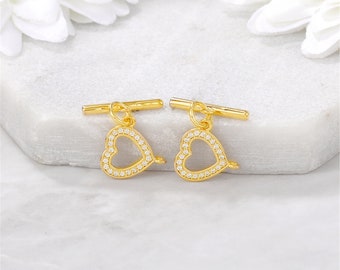 10 Sets of 10*12mm 24K Gold Plated Brass Zircon Love Heart OT Clasp Connector For Bracelet Necklace Component MY298