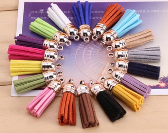 Mix Color Suede Tassel Pendants with Alloy Cap (10pcs, 37mm) MO011