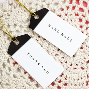 100 Uds. Etiquetas de papel Kraft "gracias y hechas a mano" de 31x66mm para regalos, etiquetas de ventas, etiquetas de papel Kraft hechas a mano para bodas Diy PP009