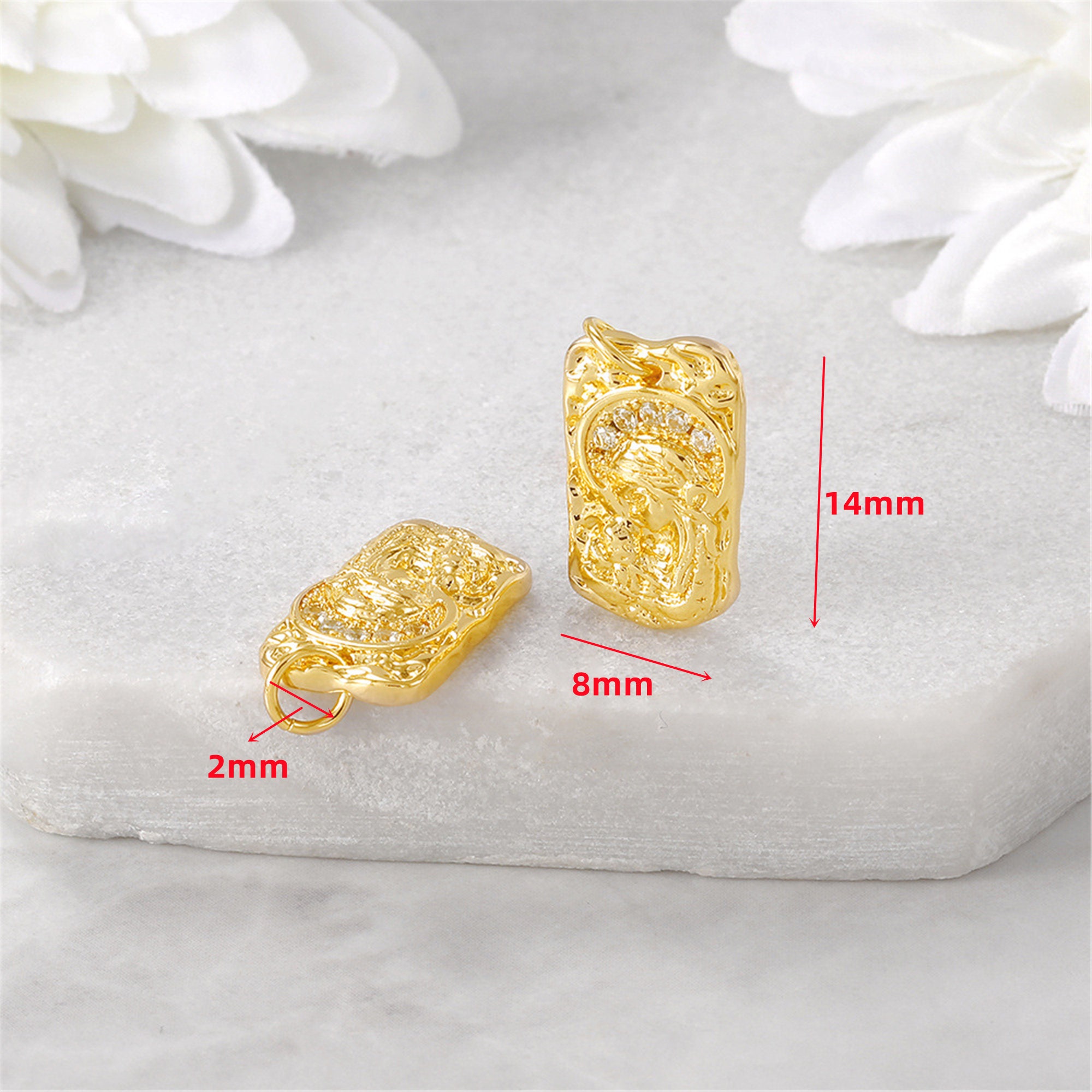 10pcs 8x14mm 24K Gold Brass Zircon Brand Charm,earring
