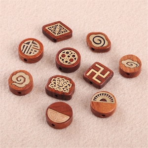 10pcs Natural Rosewood Inlaid Brass Wooden Beads,Carved Wooden Beads Pendants ,DIY Crafts LW022