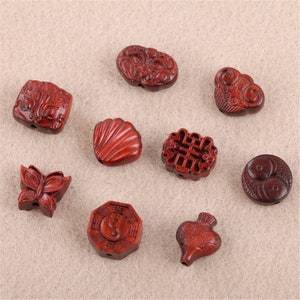 10PCS Natural Red Sandalwood Wood Beads,Carved Wood Beads Pendants ,DIY Crafts LW065