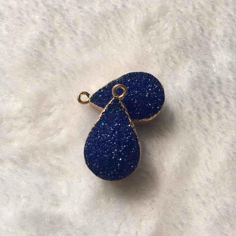 15*27mm Gold Framed Navy Blue Resin Water Droplet Geometry Druzy Charm Pendant Connectors DR035
