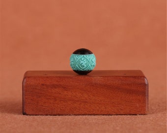 Carved Ebony Wooden Beads with Turquoise Inlay (5PCS)
