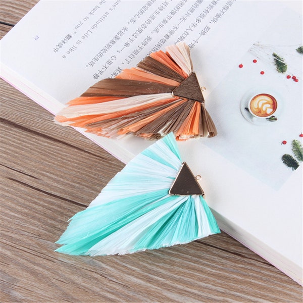 24 Color to Choose,55*75mm Triangle Raffia Tassels for Earrings, Handmade Jewelry Making Tassels, Eco-Friendly Natural Raffia YD045