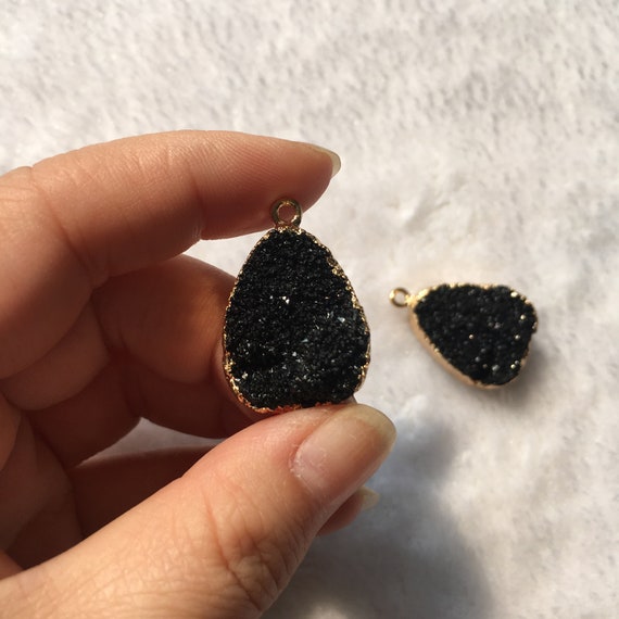 15*27mm Gold Framed Navy Blue Resin Water Droplet Geometry Druzy Charm Pendant Connectors DR035