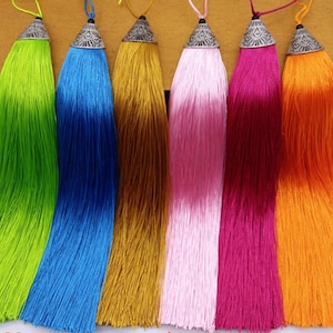 28 colori tra cui scegliere, 2 pezzi 170 mm di lunghezza nappa di seta con cappuccio in argento, artigianato nappa, ciondolo nappa, alta qualità extra spessa JR002