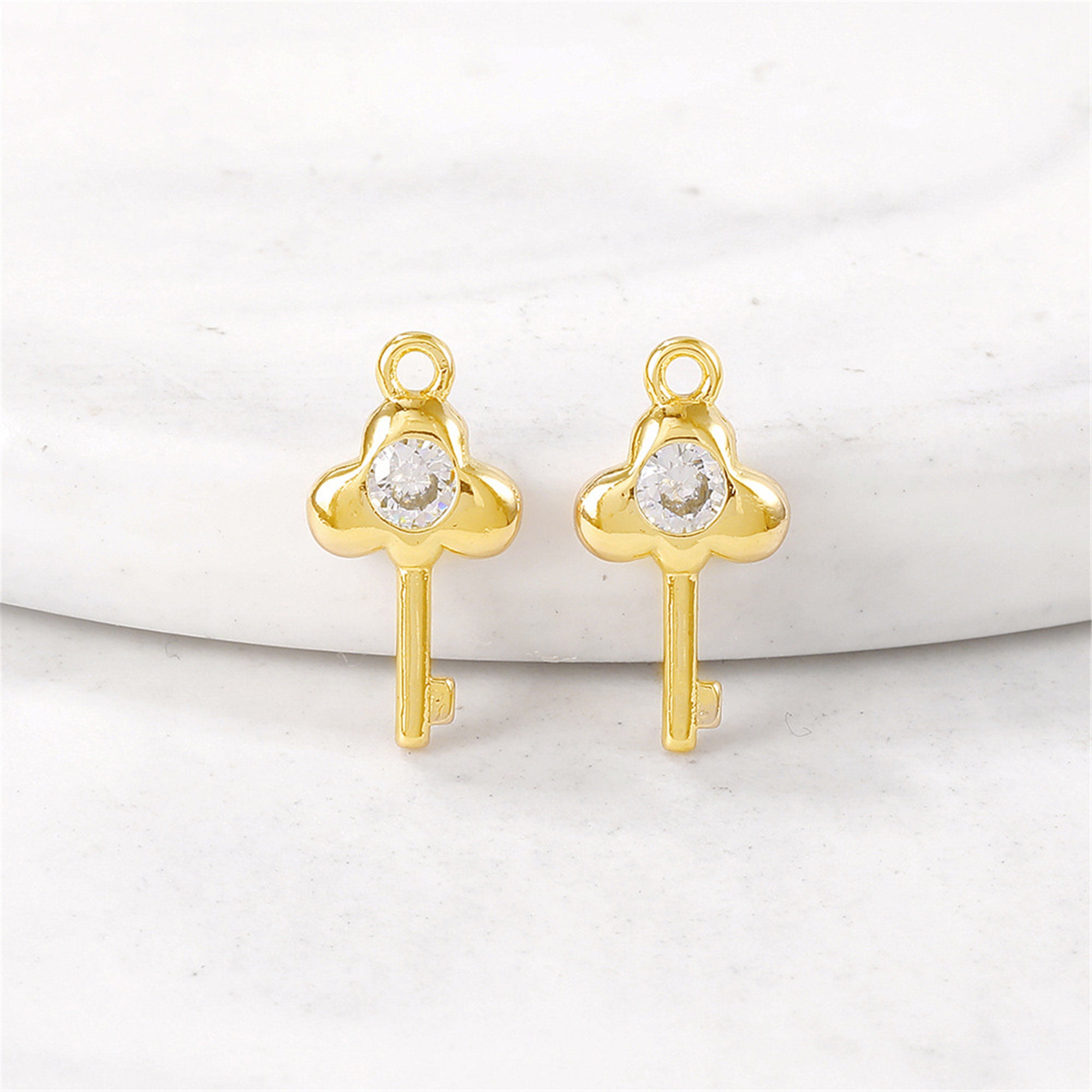 10pcs 7x13mm 24K Gold Brass Zircon Key Charm ,earring 10pcs 7x13mm 24K Gold Brass Zircon Key Charm ,earring