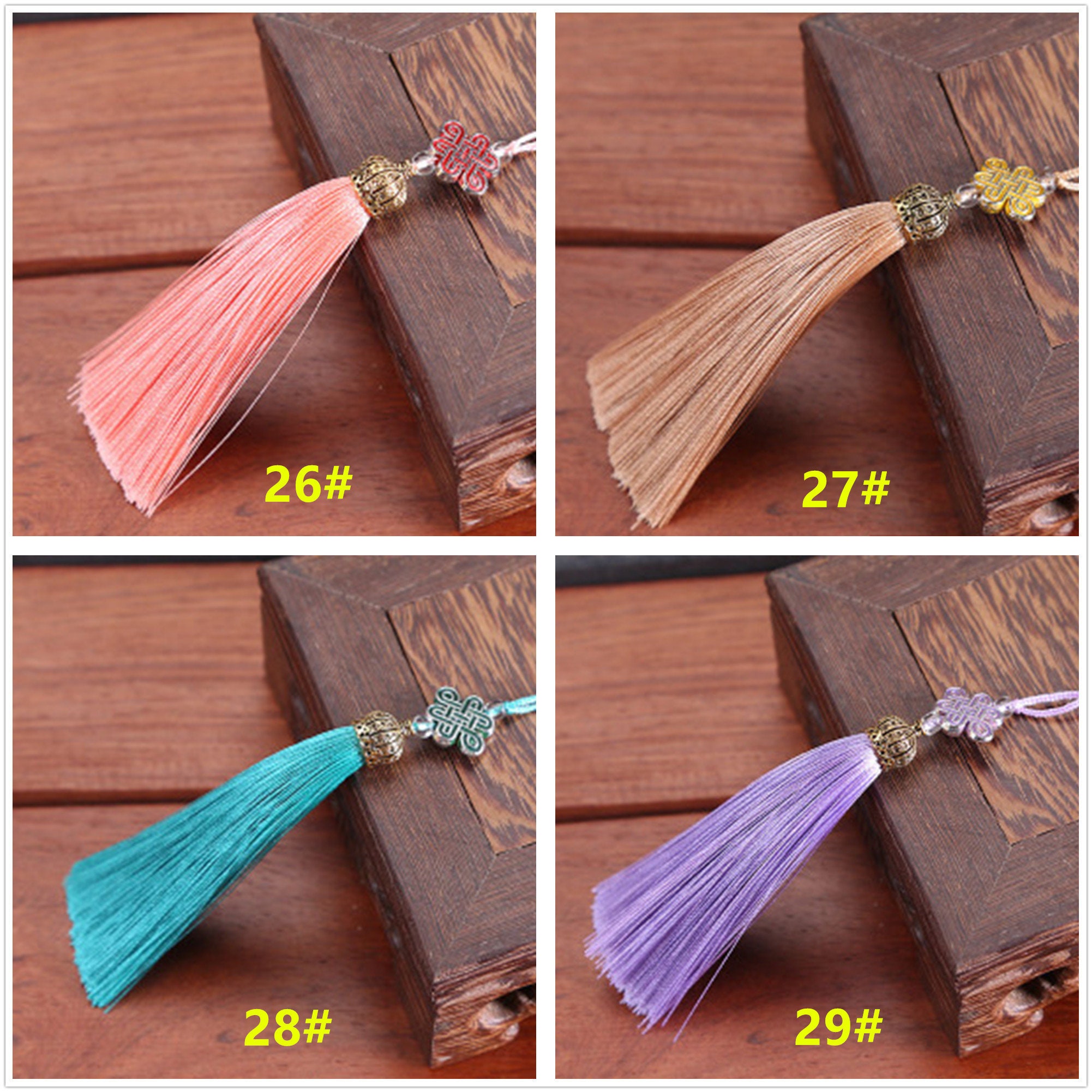 Silk Craft Tassels for Jewelry Making Different Color Decorative Key Chains  Tassel Trim Fringe With Gold Cap by the Pack, TSL-01 