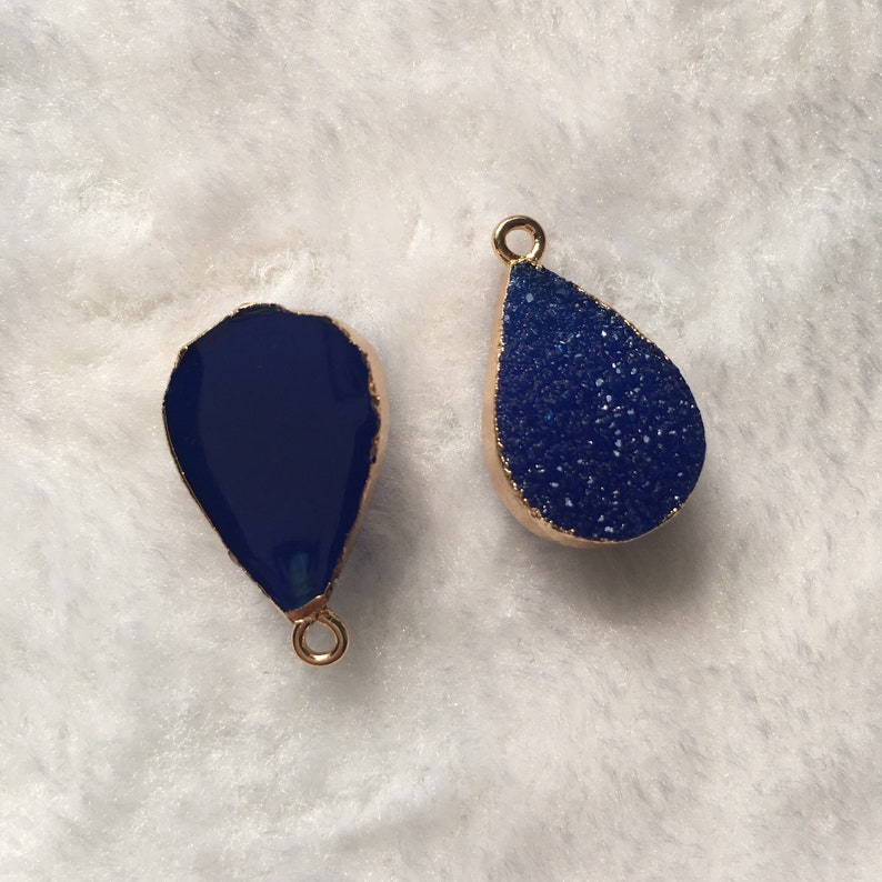 15*27mm Gold Framed Navy Blue Resin Water Droplet Geometry Druzy Charm Pendant Connectors DR035