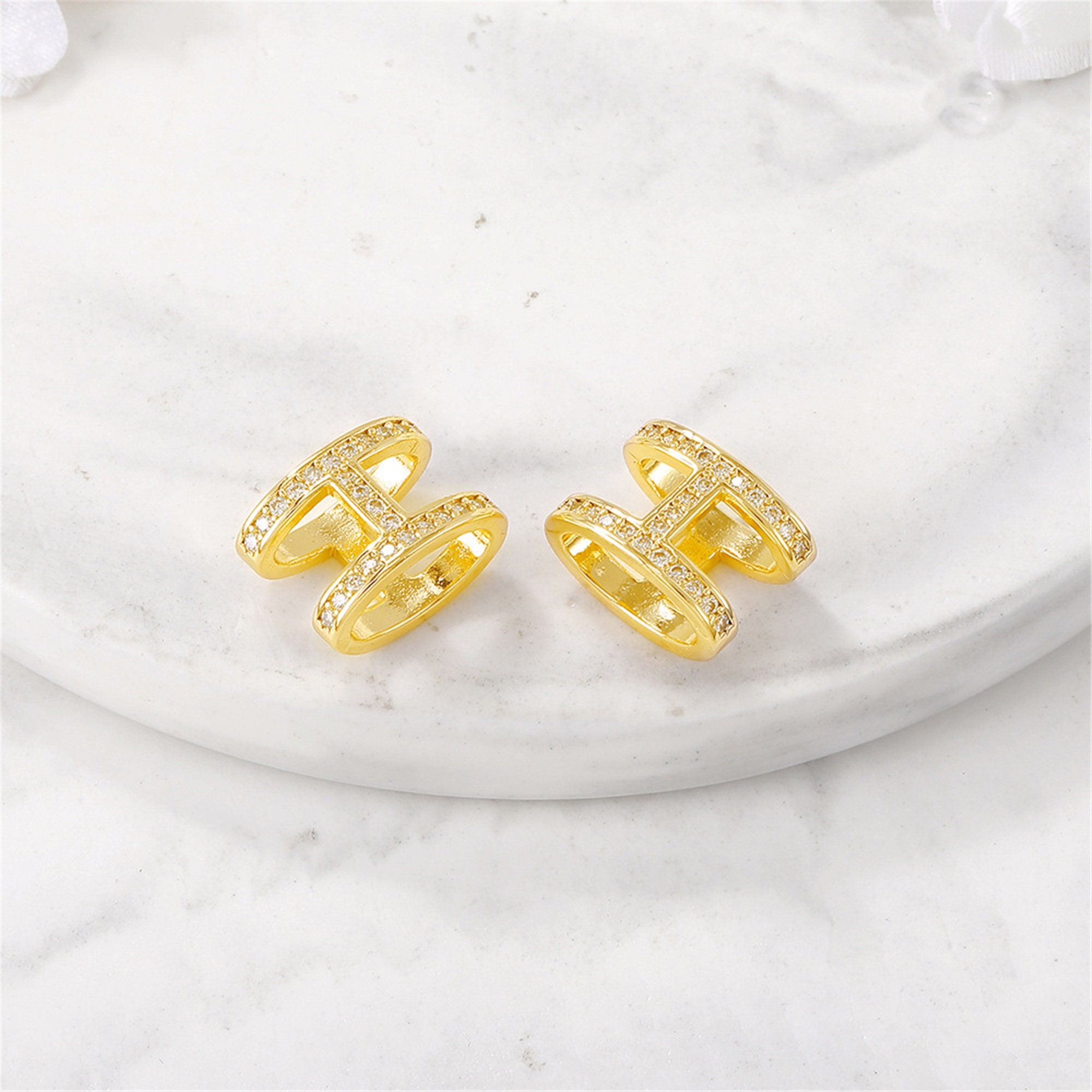 【楽ギフ_包装】 8.5x12mm 2pcs 24K Charm,earring/bracelet H Zircon Brass Gold 小物・アクセサリー