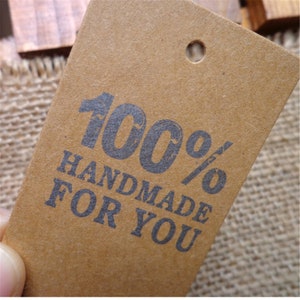 50pcs 40 * 70mm rectangulaire «100% fait à la main pour vous» étiquettes en papier Kraft pour cadeaux, étiquetage, vente Tags kraft papier fait à la main tag PP076