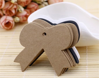 50pcs 50*55mm Bow Shape Kraft Paper Tags for Gifts, Labeling, Sales Tags Kraft Paper Handmade Tag Weddings Diy PP101