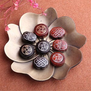 10PCS Natural Red Sandalwood Inlaid Silver Wood Beads,Carved Wood Beads Pendants ,DIY Crafts LW044