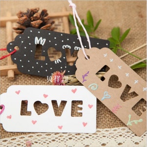 50pcs 47*100mm évider les étiquettes de papier Kraft d'amour pour les cadeaux, l'étiquetage, les étiquettes de vente papier Kraft PP123