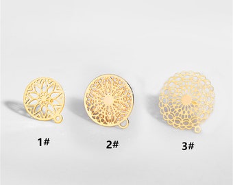 5Pairs 24K Gold Brass Flower Earrings Stud Connector , Earring Hook, ,Gold Ear Clip MY140