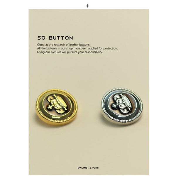 2/6/10/20pcs Crown Metal Buttons Flat Plain Plane Gold Shank ,for Shirts Coats Sweaters DIY Crafts YS464