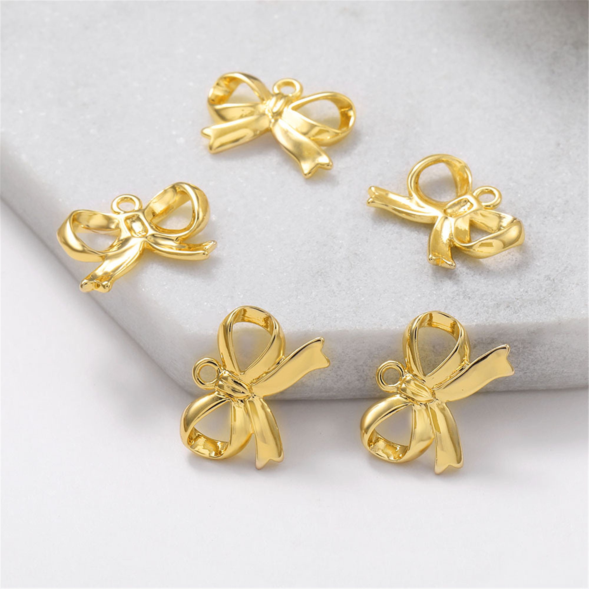 アクセサリーまとめ売り150点以上 2/6/10pcs 13x17mm 24K Gold Brass Bow Tie Charm ,earring