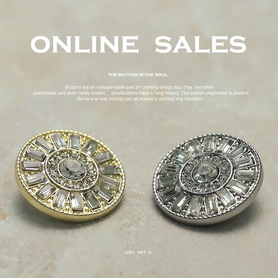 海外通販サイト ブランド Wave Metal Zircon Sun 2pcs Buttons Gold Plane Plain Flat アクセサリー