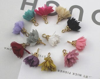 Mix Color Weaving Flower Tassel Pendants: Alloy Cap Earring Accessories (10pcs) MO007