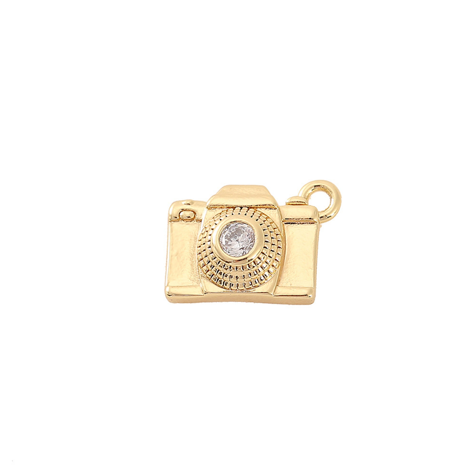 10pcs 10x12mm 24K Gold Brass Zircon Camera Charm,earring