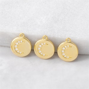 10pcs 10x12mm 24K goud messing zirkoon maan merk bedel, oorbel / armband / ketting charme hanger, hoge kwaliteit MY803