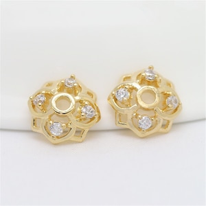 10 Stück 6.5 / 8 / 10mm 24K Vergoldete Messing Filigrane Zirkon aushöhlen Blumen Perlenkappe MY464