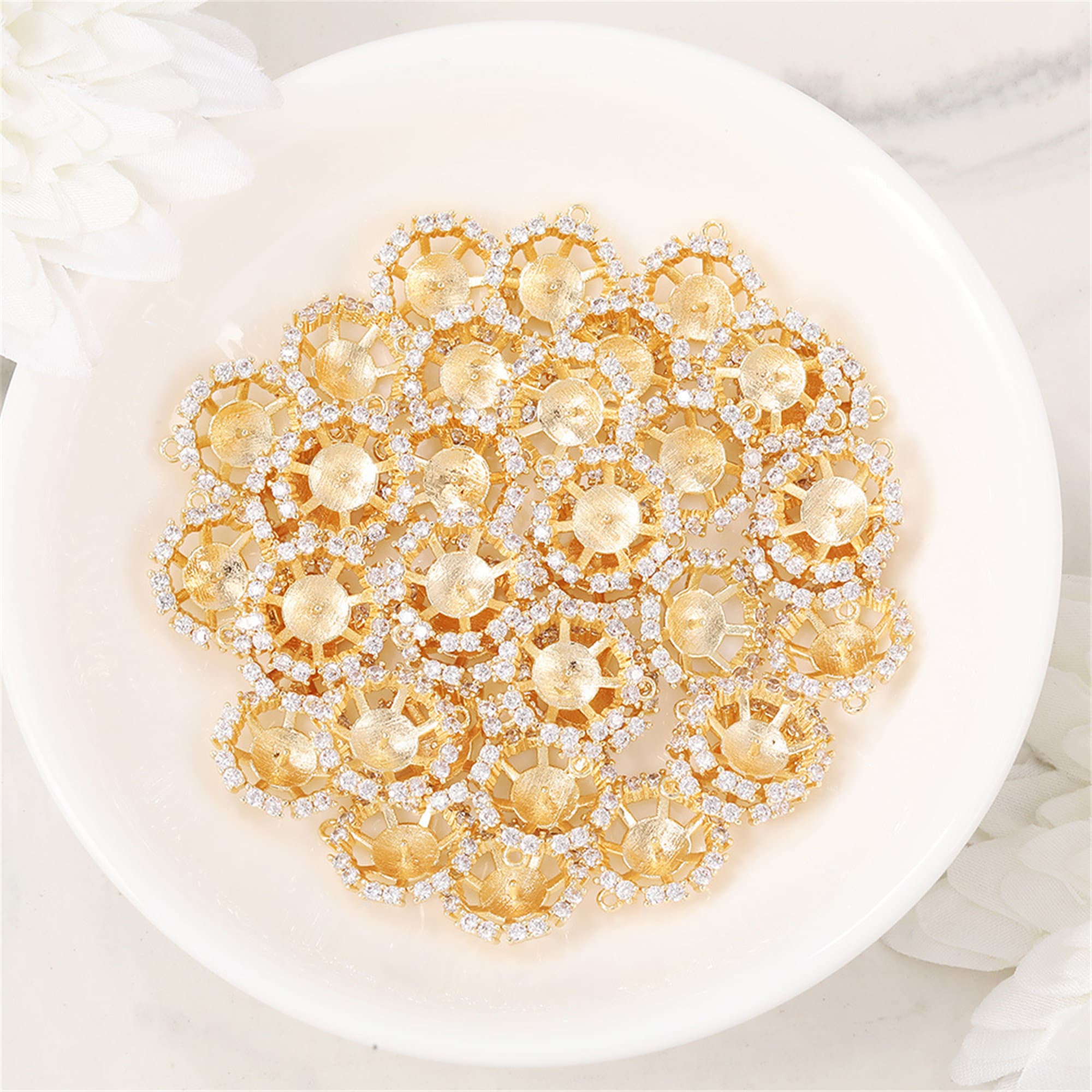 2/10pcs 16x16mm 24K Gold Vermeil Brass Zircon Half Drilled Etsy