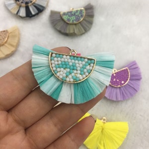 10 Color to Choose,2pcs 45mm Natural  Raffia Fan Tassels for Earrings Pendant, Handmade Jewelry Making Tassels YL001