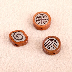 10pcs Natural Rosewood Inlaid Silver Wooden Beads,Carved Wooden Beads Pendants ,DIY Crafts LW024