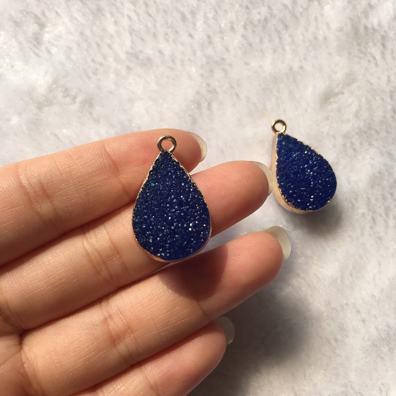 15*27mm Gold Framed Navy Blue Resin Water Droplet Geometry Druzy Charm Pendant Connectors DR035