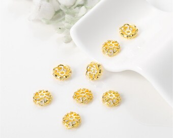 10pcs 2.5x7mm 24K Gold Plated Brass Filigree Hollow Out Petal Flower Beads Cap MY483