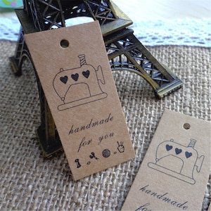 50pcs 26 * 57mm rectangulaire «fait à la main» Kraft étiquettes en papier pour cadeaux, étiquetage, vente Tags kraft papier fait à la main tag PP086