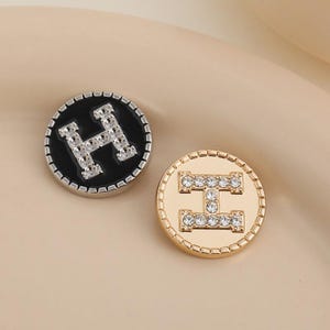 2/10 piezas de botones de metal planos con letras y circonitas de 20 mm para camisas, abrigos, suéteres, manualidades, alta calidad YO173