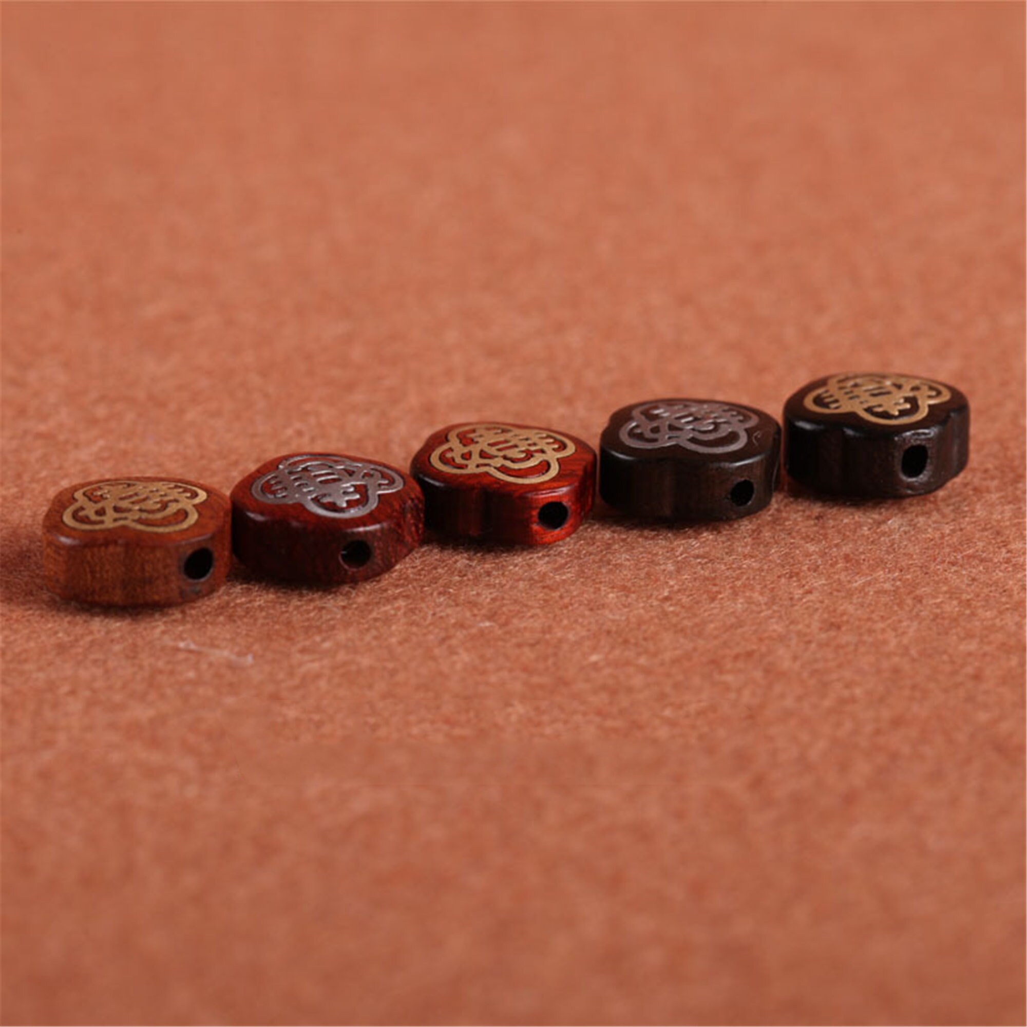 10PCS 7x15x15mm Natural Rosewood Inlaid Brass Wooden Beads