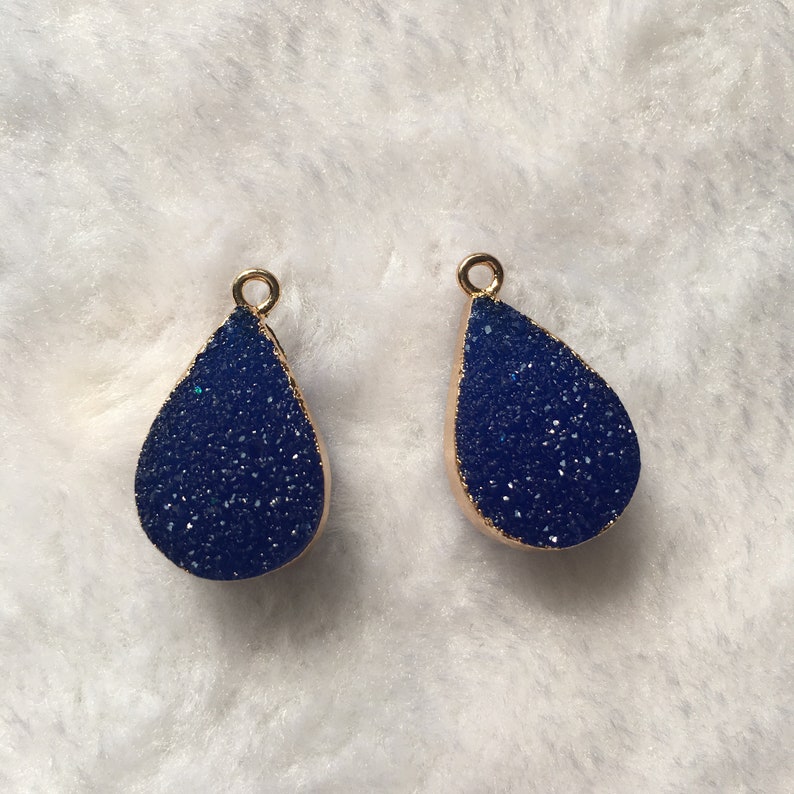 15*27mm Gold Framed Navy Blue Resin Water Droplet Geometry Druzy Charm Pendant Connectors DR035