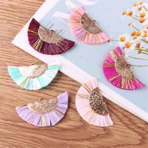 10pcs 25x40mm Mix Color Raffia Fan Tassels for Earrings, Tassel Pendant, Handmade Jewelry Making, Natural Raffia YD046